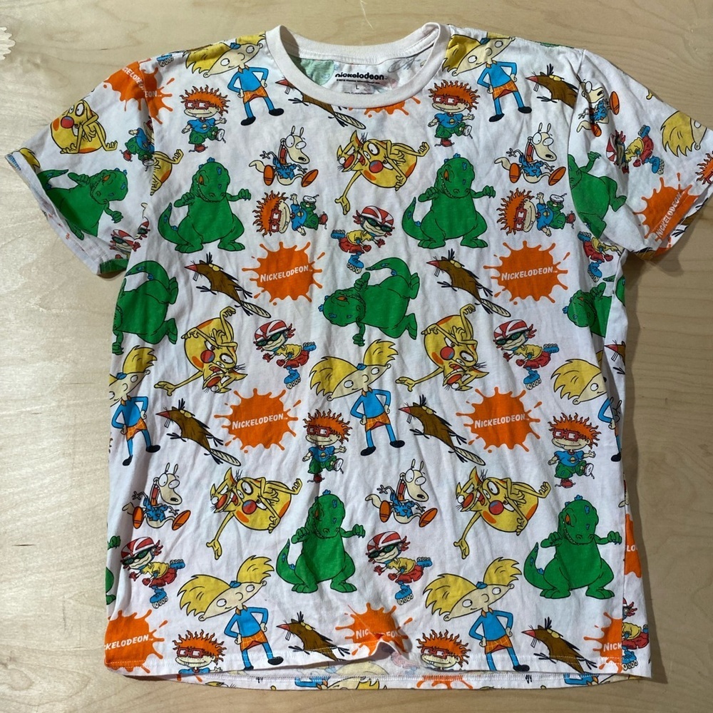 Nickelodeon Cartoon Character T-Shirt - White, Green, and Orange Large (JA)